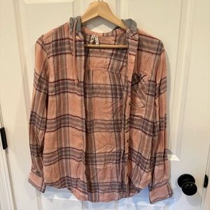 Mudd Plaid Button Down Shirt With Hoodie